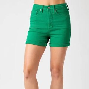 Judy Blue High Waist Garment Dyed Denim Shorts – Green (Size L)